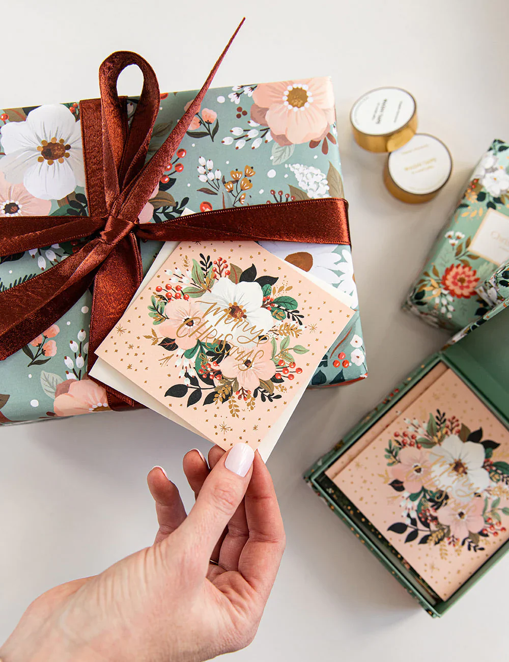 Bespoke Letterpress Christmas Floral Fields Gift Card Boxset - Image 3