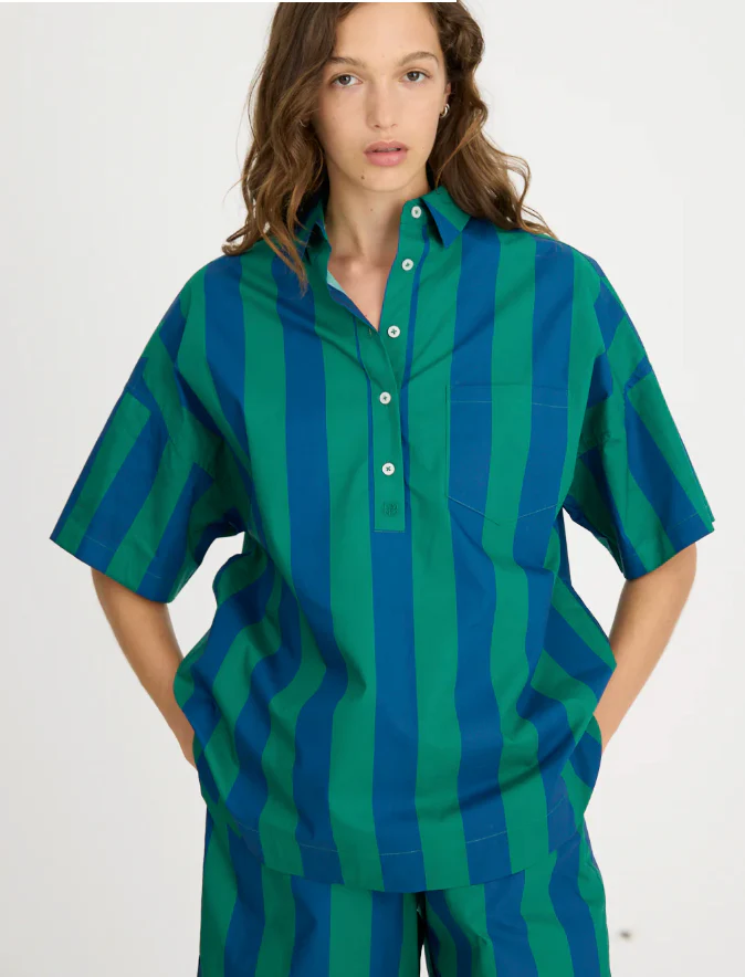 LMND Chiara Half Placket Stripe Shirt WAS $180