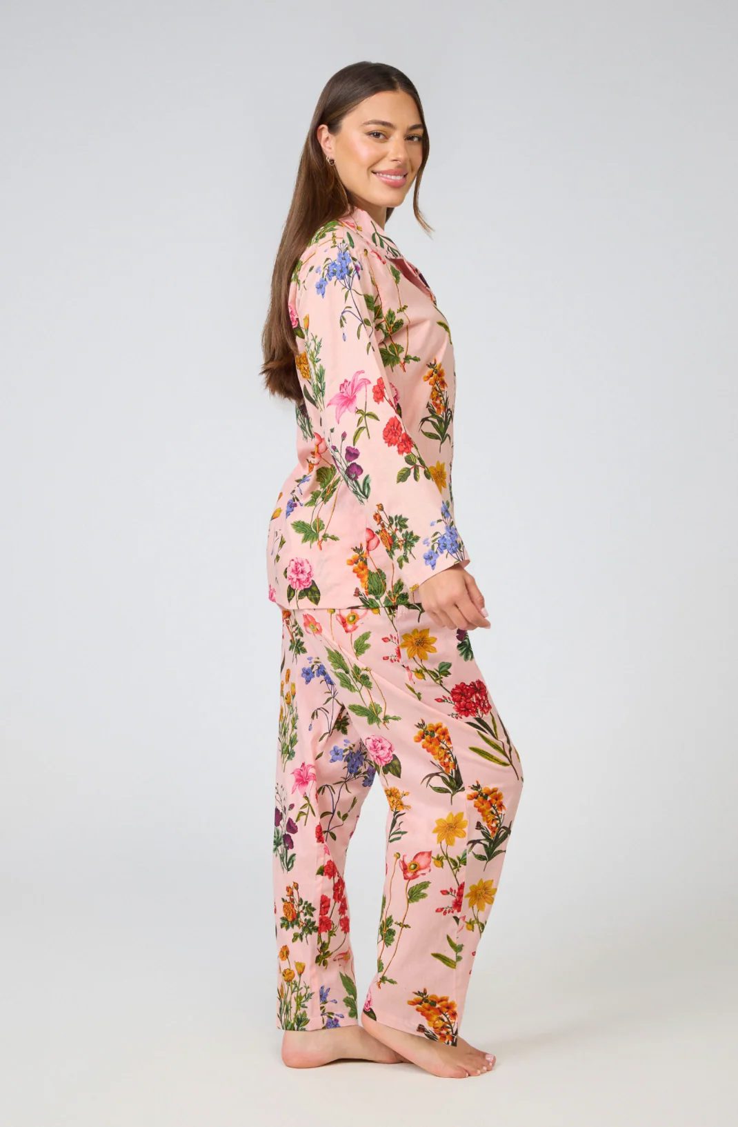 Long Sleeve and Pant Pink Floral PJ Set - Image 3
