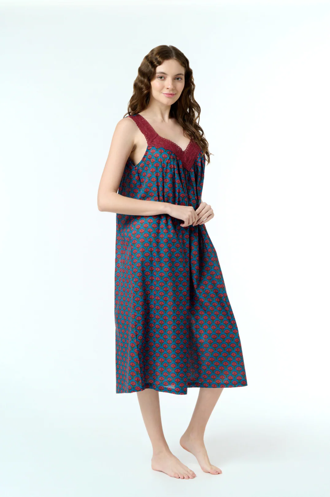 V Neck Laced Navy + Red Nightie - Image 3