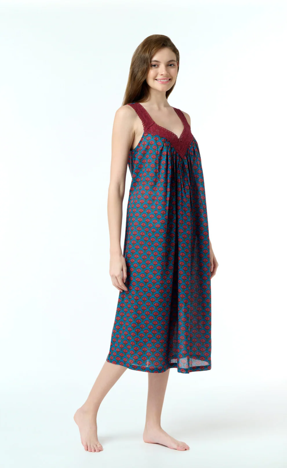 V Neck Laced Navy + Red Nightie - Image 4